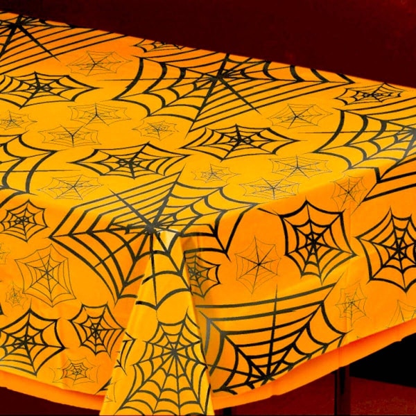 Bordsduk för halloween orange med spindelnät plast Orange