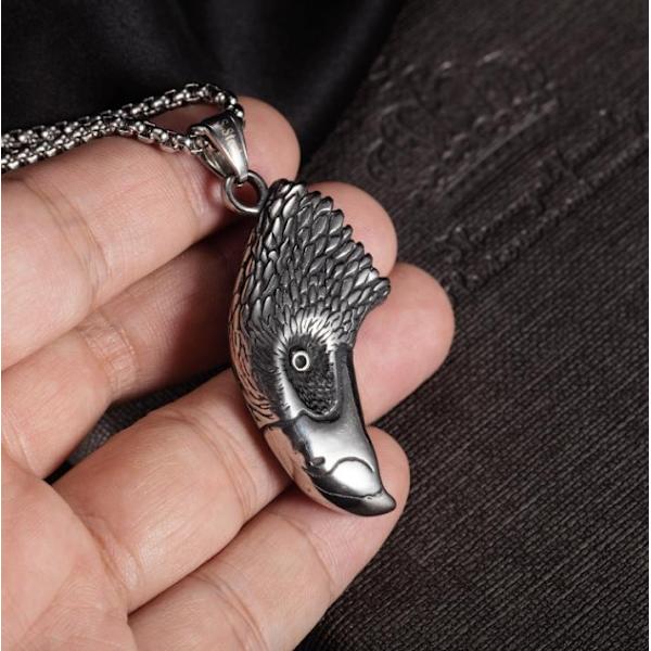 Siisti raskas kaulakoru 3D kotkanpää ruostumattomasta teräksestä valmistettu haukka Silver one size