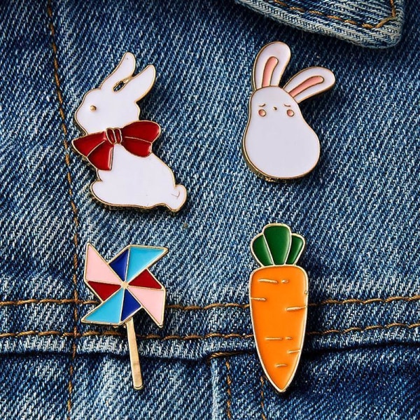 Emaljerade Broscher m morot kanin vindsnurra till barn väska kläder White Bunny with red bow