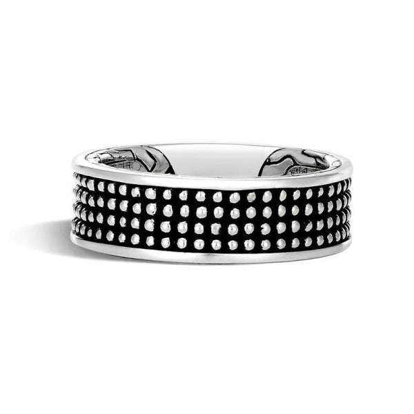 925 Silverpläterad handgjord ring för män i svart mönster Silver one size