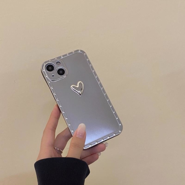 iPhone 13 Pro galvaniseret etui i mat metal med 3d hjerte Silver one size
