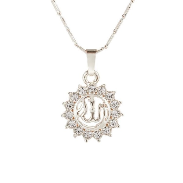 18k guldpläterad kedja Allah muslim med kristall diamant sol Silver one size