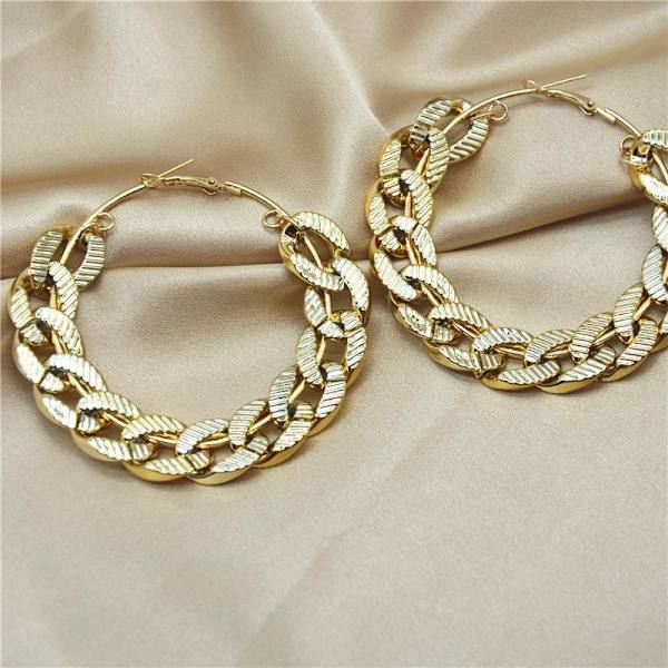 Stora hoops med kedjor i guld hip-hop statement elegans Guld one size