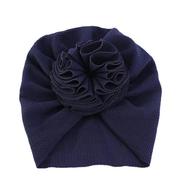 Sød turban med stor blomst flere farver stretchmateriale 0-4 år baby barn MarineBlue one size