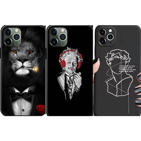 iPhone 12 Pro Max 3-PACK etui løve Einstein Statue Black one size