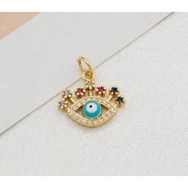 Forgyldte smykker med Nazar farvede sten øjenvipper Gold one size