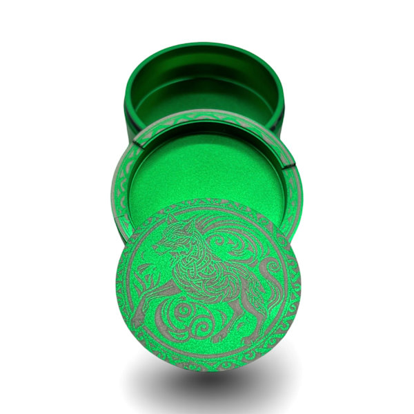 Snusdåse i grøn aluminium med vikinge ulv emønster Green