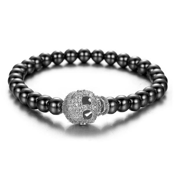 Armband med dödskalle med diamanter elastiskt band unisex zirkon Black one size