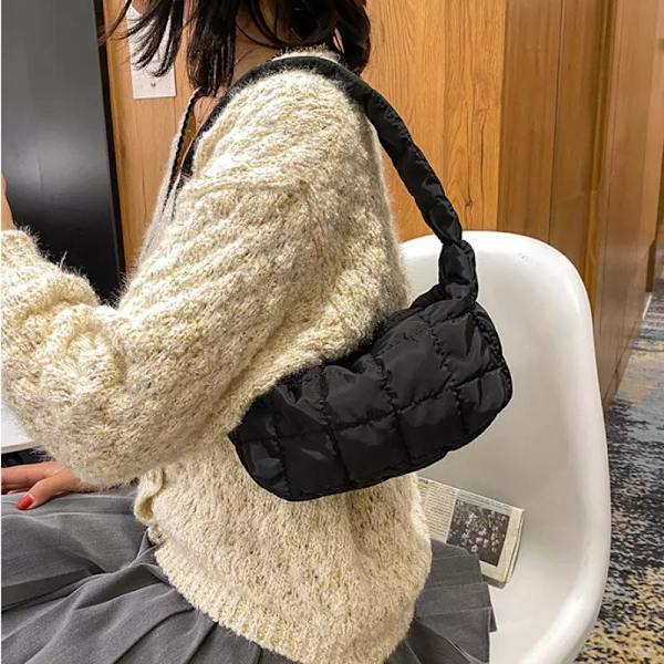 Oxford taske skulder polstret puffy 90'er taske sort hvid brun Black