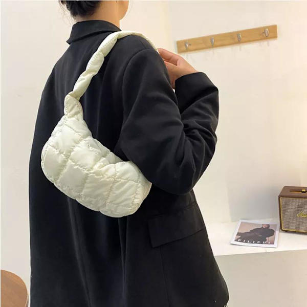 Oxford taske skulder polstret puffy 90'er taske sort hvid brun Black