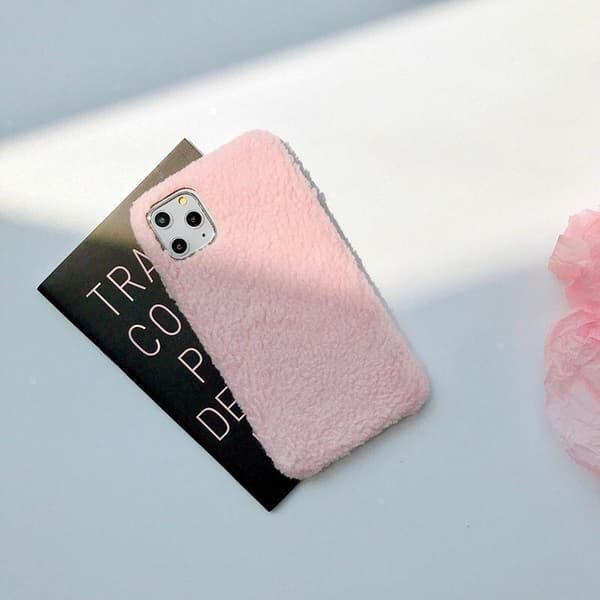 iPhone11 Pro Max skal teddy material fluffigt mjukt stickat White one size
