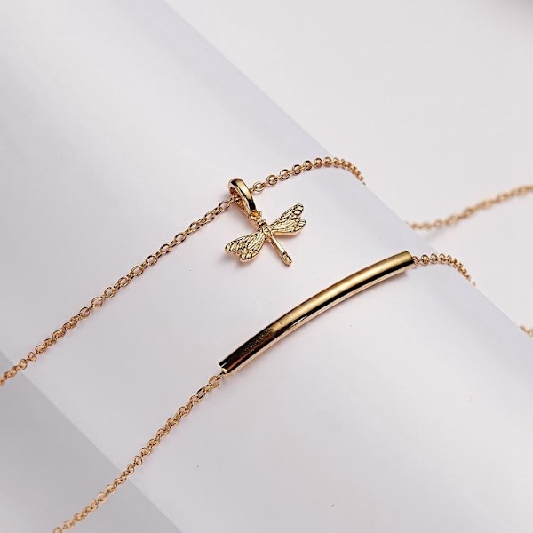Free Spirit - kaksinkertainen kaulakoru 18K kullattu lahja sudenkorento Gold one size