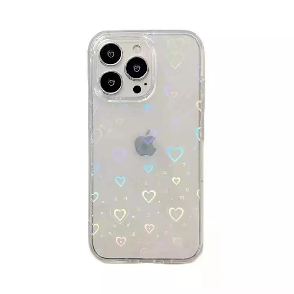 Holografiskt skal till iPhone 14 Pro Max i 3D hjärtan i vit transparant Transparent