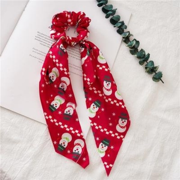 Jul Scrunchie rosett snöflinga jultomte snögubbe julgran Red Red with snowman