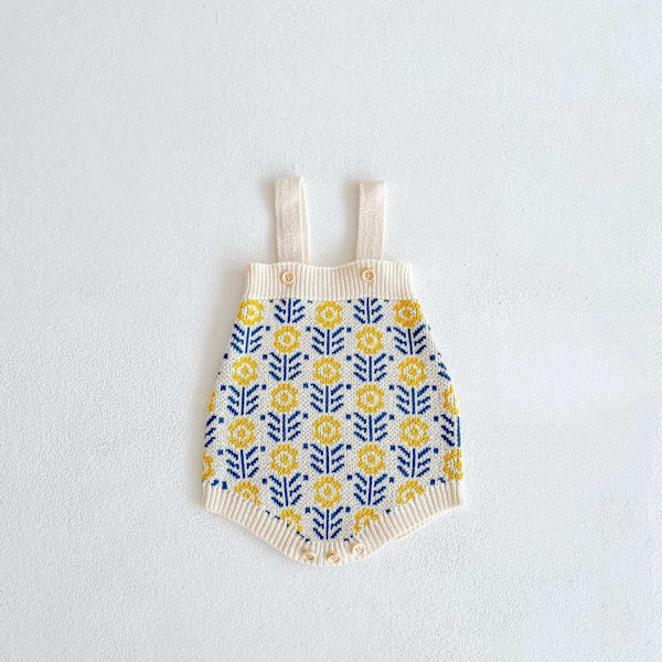 Broderad romper shortsdress för barn 7-12 månader retro folkdräkt Vit