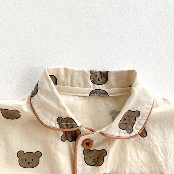 Sød shorts jakkesæt/pyjamas i tyndt materiale med bamser eller prikker Beige 7-12 Teddybear