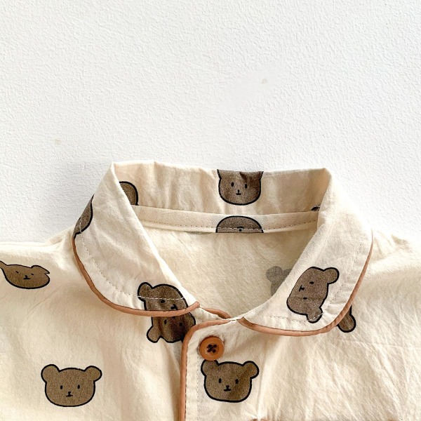 Söt shortsdress/pyjamas i tunt material med nallar eller prickar Beige 7-12 Teddybear