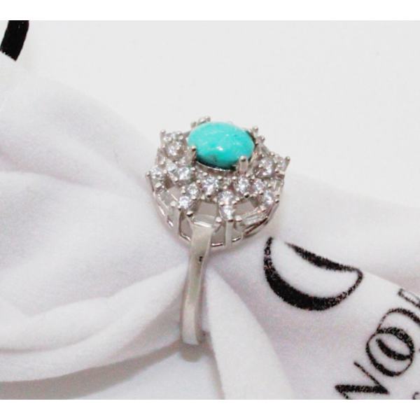 Sterling sølv ring persisk ægte turkis sten og zirconia sten Turquoise one size