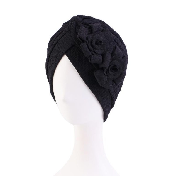 Turban med vakre blomsterroser i flere farger hijab Black one size