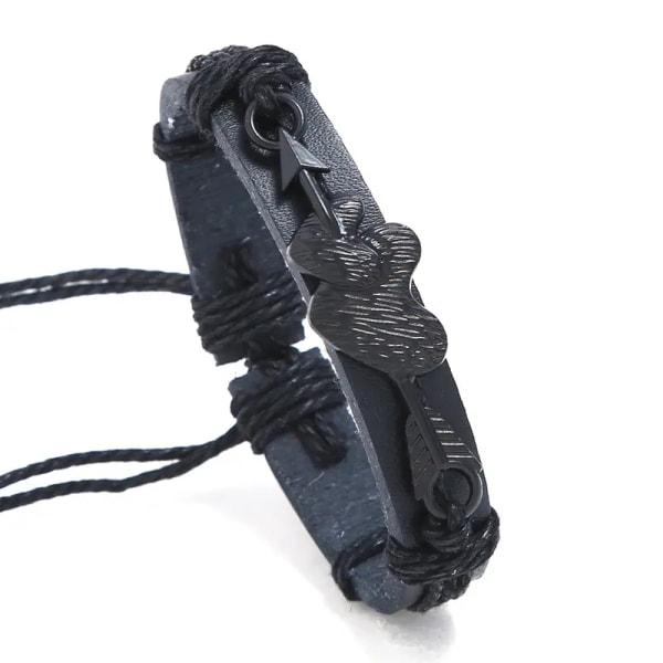 Ægte læder justerbar sort dobbelt hjerte armbånd gave til mænd Black one size