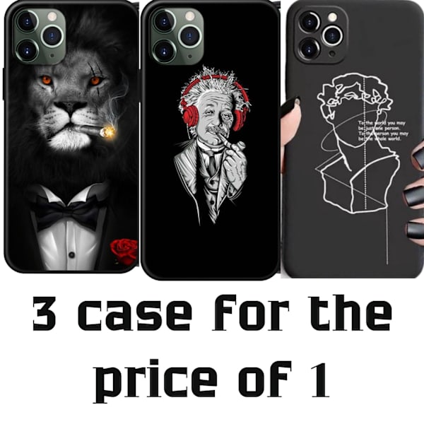 iPhone 12 Pro Max 3-PACK etui løve Einstein Statue Black one size