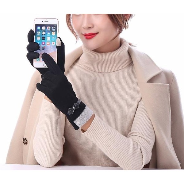 Handskar i fleece &amp; rosett som används med Mobil touch iPad Black one size