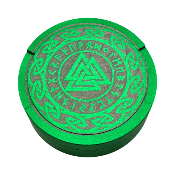 Snusdosa i grön aluminium med Valknut viking symbol Grön