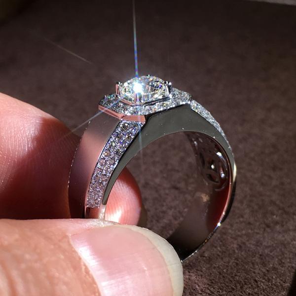 Dominant 925 Sølvbelagt håndlavet ring til mænd Zirconia krystal Silver US 9 Size (18,9 mm i diameter)