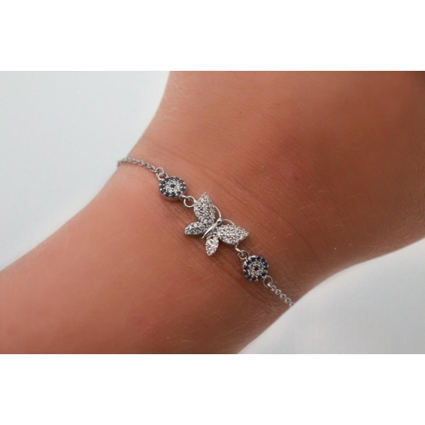 Äkta silver armband med fjäril och zirconia stenar Silver one size