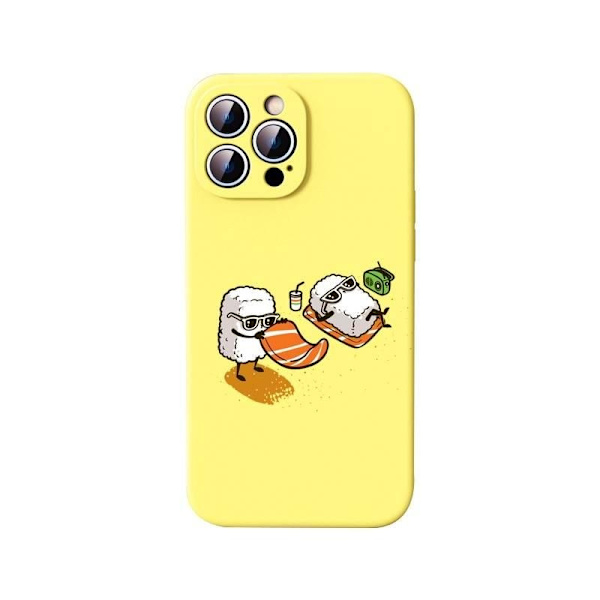 iPhone 13, Pro og Max morsomt skall sushi laks ris strand Yellow one size