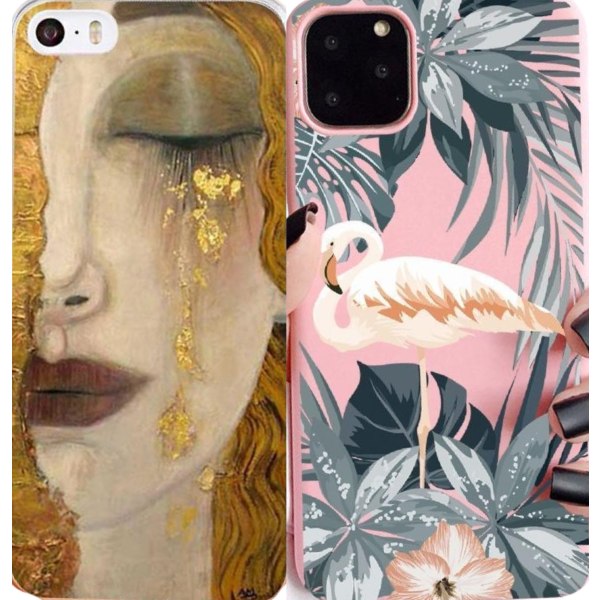 DEAL 2 for 1 beautiful shell with flamingo painting woman gold Blue 13 Pro Max