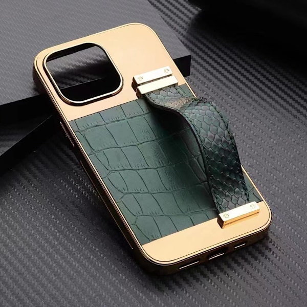 iPhone 13 Pro cover vegansk læder med rem for godt greb guld Red one size