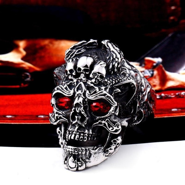 Big ring skull skeleton with red eyes rock punk Silver one size
