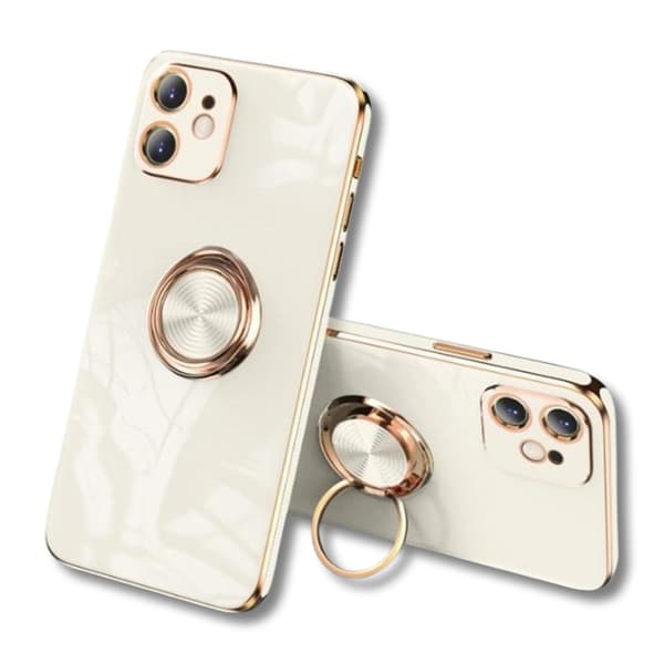 Luksuriøst stilig deksel 'iPhone 14 Plus' med ringstativfunksjon White