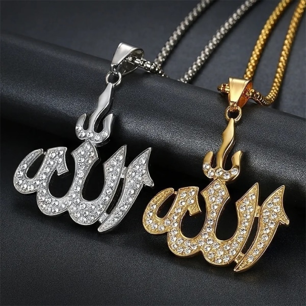 Elegant halskjede med Midtøsten Allah-anheng og Crystal C Gold one size