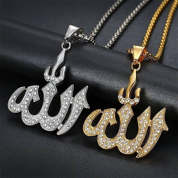 Tyylikäs kaulakoru Lähi-idän Allah-riipuksella ja Crystal CZ - 60 cm pitkä Gold one size