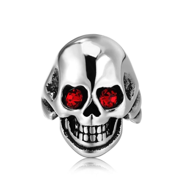 Ring med skelet kranium punk rock kranium røde øjne sten Silver one size