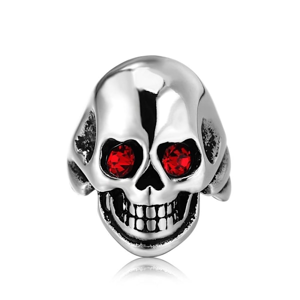 Ring with skeleton skull punk rock skull red eyes stones Silver one size