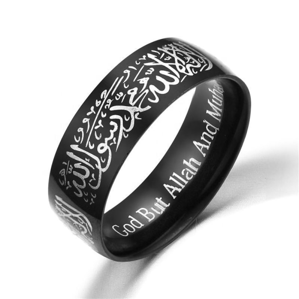 Islamisk ring i stål med kalima muslim svart, silver, guld, blå Silver one size