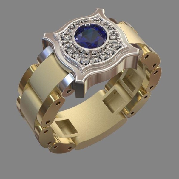 Unik handgjord guldpläterad ring för män med stor blå röd sten Red one size