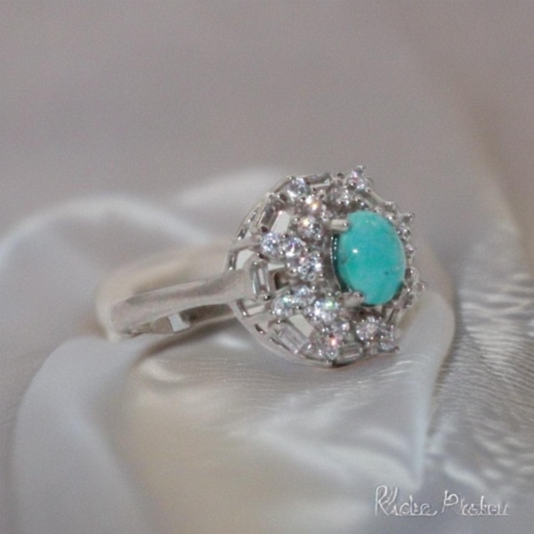 Sterling sølv ring persisk ægte turkis sten og zirconia sten Turquoise one size