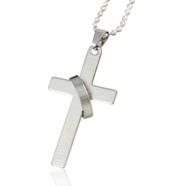 Christian cross in steel with ring in black, gold and silver Black one size