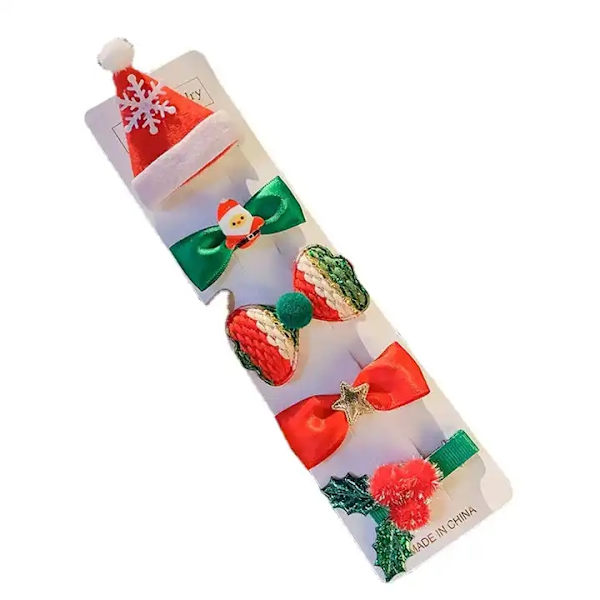Sarja hiusklipsiä, joissa on jouluaiheinen joulukuusi tonttutähti lumiukko Red Santas hat