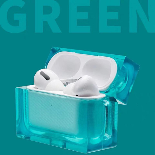 Firkantet etui til Airpods Pro i krystal + krog Green one size