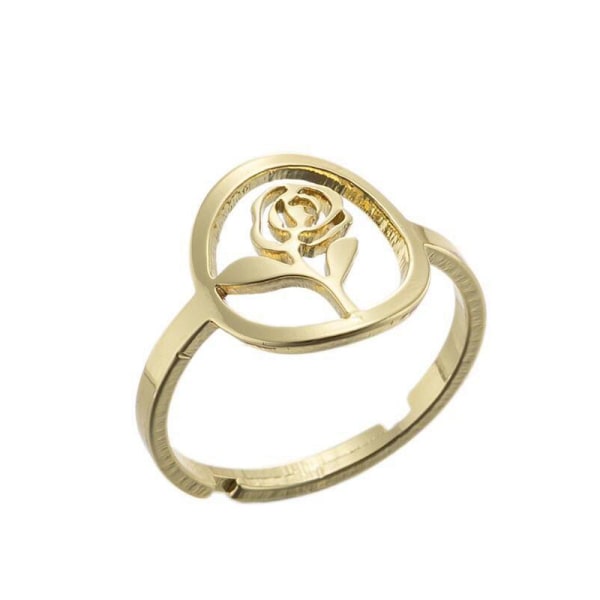 Forgyldt ring med smuk blomsterrosa justerbar gave Gold one size