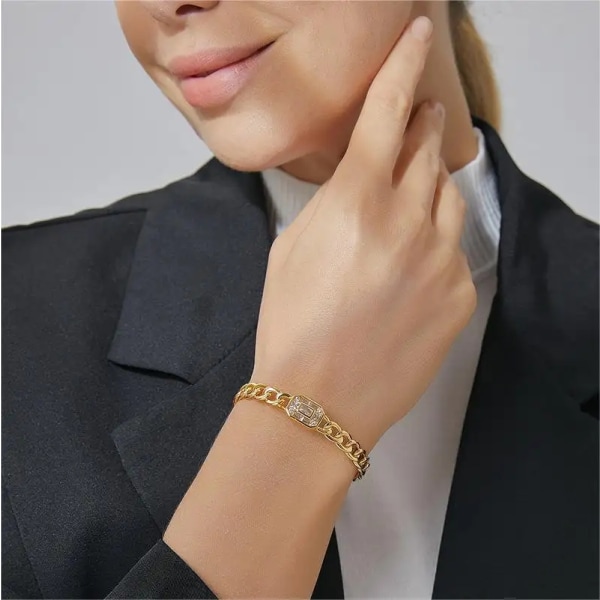 Lyxigt 18K guldpläterat armband med zircon kuber Hip hop Guld one size