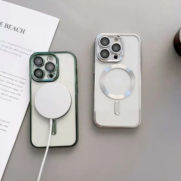 Etui til iPhone 15, Pro & Max magnet for nem opladning galvanisering Silver one size