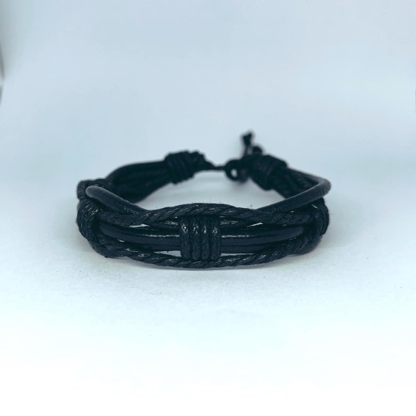 Håndlavede armbånd til mænd ægte læder flettet sort Black one size