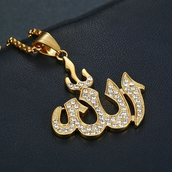 Elegant Necklace with Middle Eastern Allah Pendant and Crystal CZ - 60 cm Long Silver one size