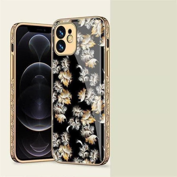 iPhone 12 Pro Max ylellinen lasikotelo kuvio kultainen barokki h Black one size